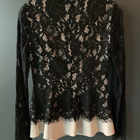 Long sleeve black lace overlay peplum top - Picture 4 of 4